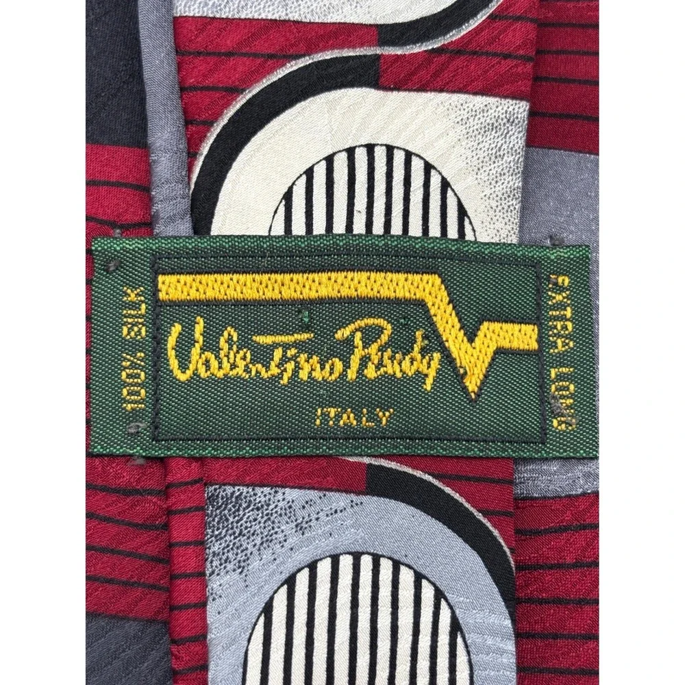 Valentino Rudy Men's 100% Silk Tie Made in Italy Red Black Geometric Abstract